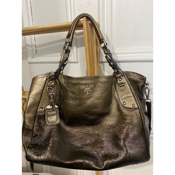 Prada Milano Leather Shoulder Bag Tote Metallic Ombre Leather - Picture 1 of 10